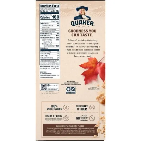 Quaker Instant Maple & Brown Sugar Flavored Oatmeal - 27.3oz/18ct image {2}