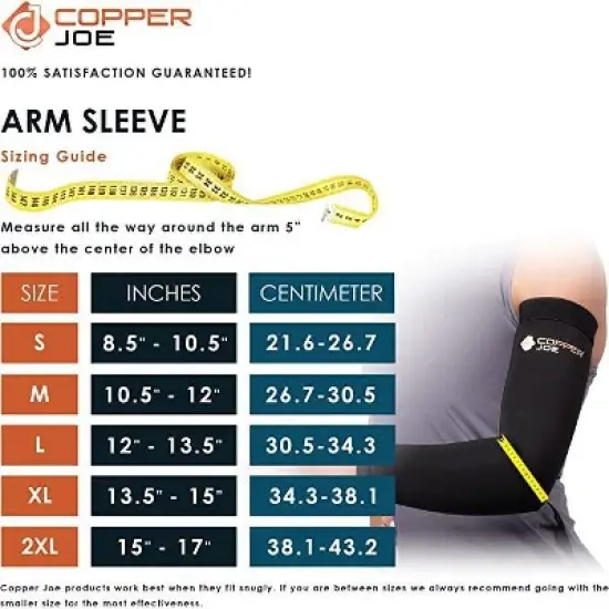 Copper Joe Compression Arm Brace Copper Infused Sleeve for Arms Forearm Bicep Tennis Elbow Basketball Golf Arthritis and Tendonitis image {1}