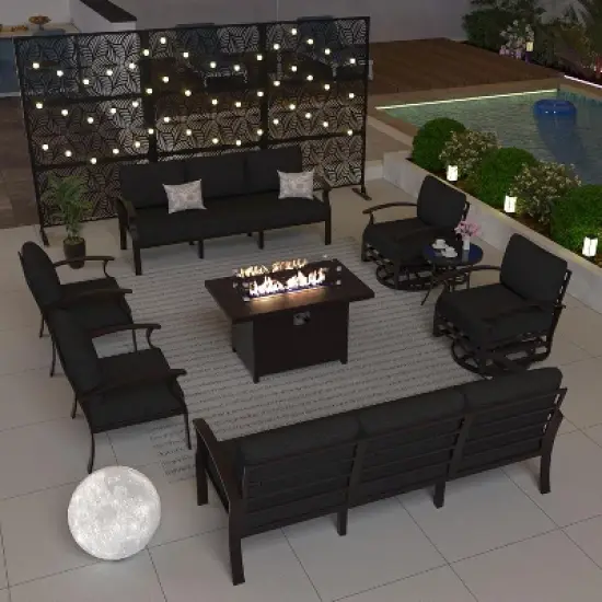 ALAULM Aluminum Patio Furniture Set with Propane Fire Pit Table image {1}