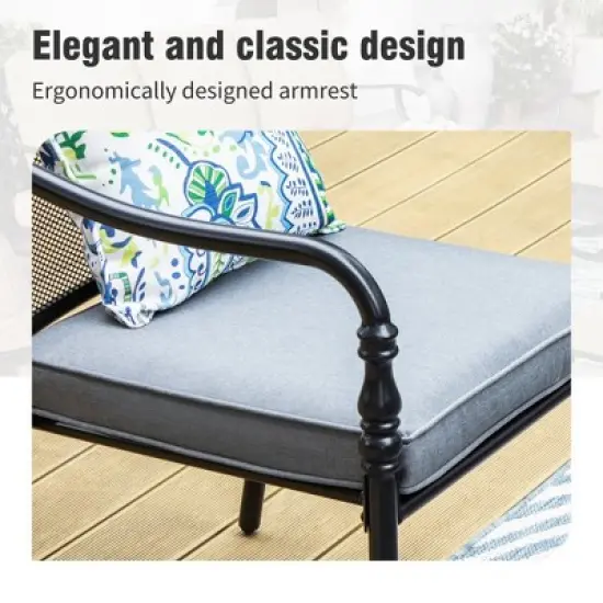 Captiva Designs 9pc Spacious Slat-top Rectangle Metal Table with Umbrella Hole & Fixed Steel Chairs with Gourd Head Armrests image {13}