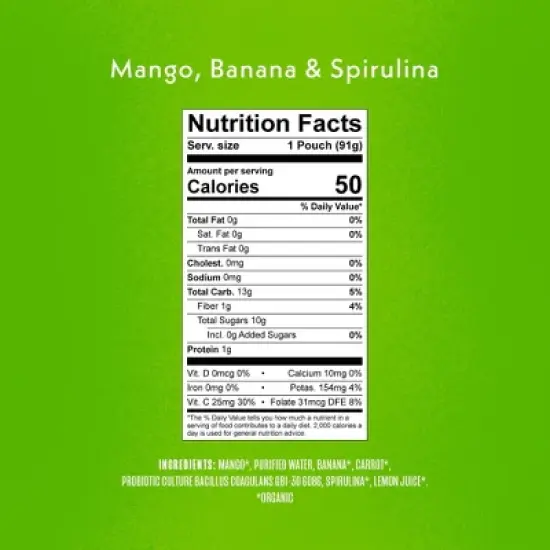 Once Upon a Farm Organic Immunity Blend Mango Banana Spirulina Kids' Snack - 3.2oz image {3}