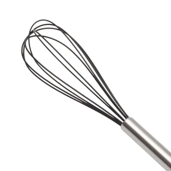 Unique Bargains 12" Black Wire Whisk Stainless Steel Silicone Black Silver Tone image {2}