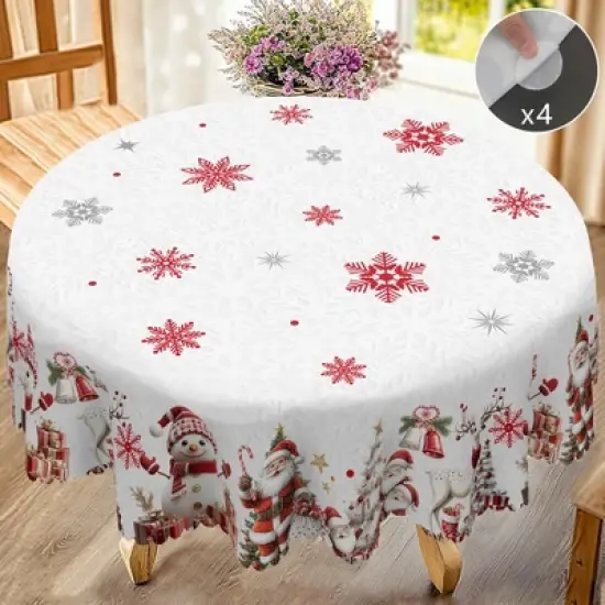 LOVEVOOK Christmas Tablecloth, Snowman Tablecloth, Snowflake Table Cloths Stain Resistant Dining Table Cover for Holiday Decor image {5}