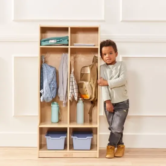 ECR4Kids 2-Section Coat Locker with Bench, Classroom Furniture, Natural image {6}