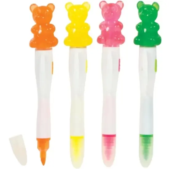 Scented Gummy Bear Highlighters with Lights (4 Pack) - Fun Scents, Light-Up Toppers, Matching Colors image {5}