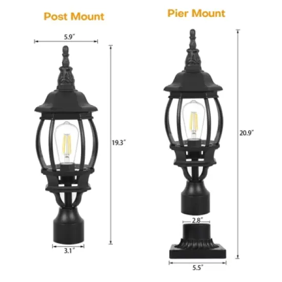 LamQee Outdoor Post Light Fixture with 3 in Pier Mount Base, Waterproof Lamp Post Pole Lights Outdoor for Garden image {4}