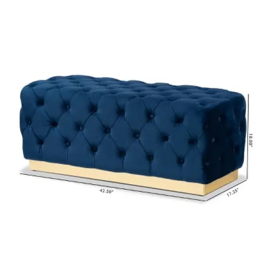 Corrine Velvet Fabric Upholstered and PU Ottoman Gold - Baxton Studio image {6}