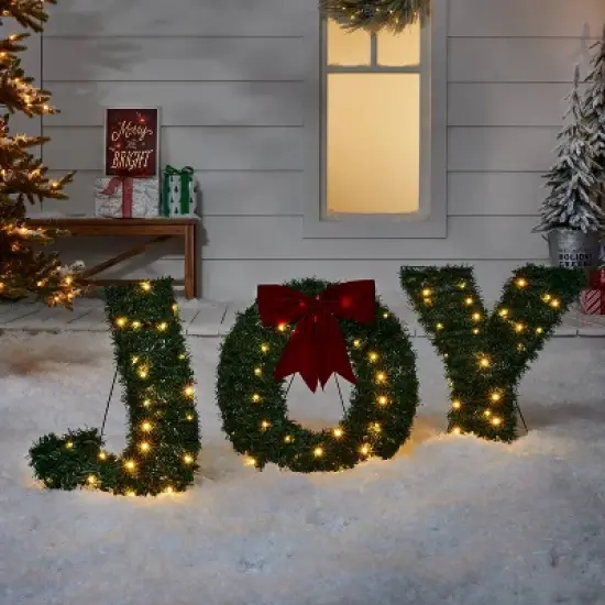 19" Greenery 'Joy' LED Christmas Novelty Sculpture Light with Red Bow - Wondershop&trade; image {1}