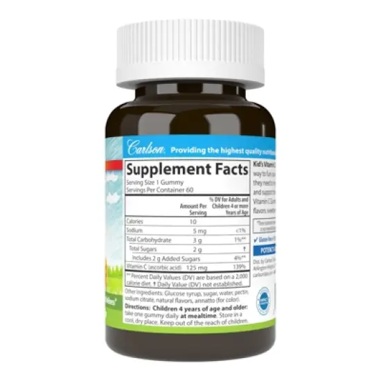 Carlson - Kid's Vitamin C Gummies, 125 mg, Immune Support, Orange image {2}