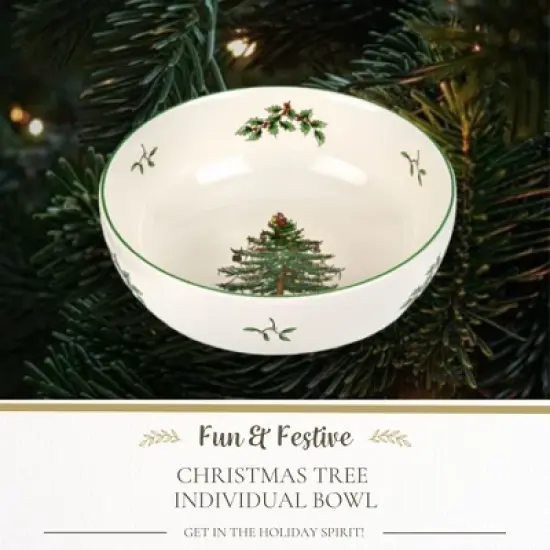 Spode Christmas Tree Individual Fruit Bowl - 7 Inch Porcelain Oatmeal, Salad, Soup, Cereal, Breakfast, Dessert Bowl - Microwave & Dishwasher Safe image {1}