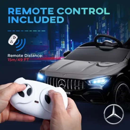 Qaba Mercedes-Benz AMG CLA 45 Licensed 12V Kids Ride on Car, Kids Electric Car with Remote Control, Suspension, LED Lights, Music Horn, Black image {4}