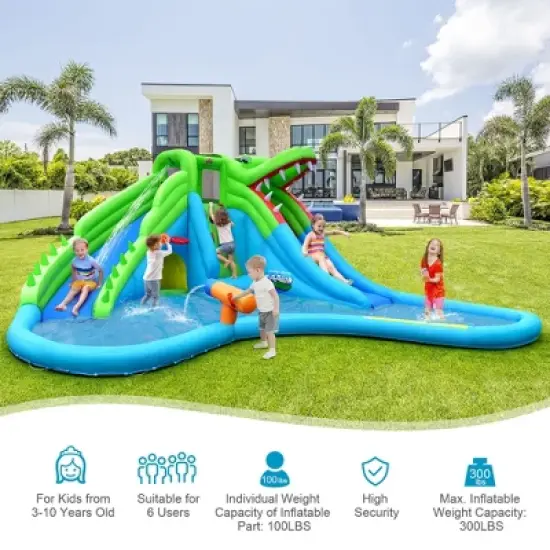 Costway Inflatable Kid Bounce House Dual Slide Climbing Wall Splash Pool w/Bag image {2}