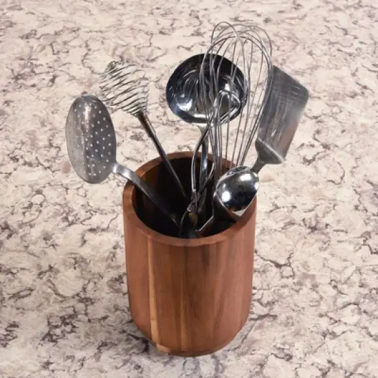 Kalmar Home Acacia Wood Rotating Lazy Susan Utensil Holder - Medium image {2}
