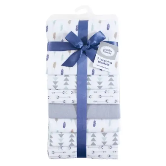 Luvable Friends Baby Boy Cotton Flannel Receiving Blankets, Boy Feathers 7-Pack, One Size image {1}