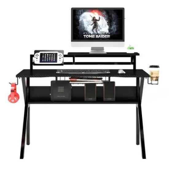 PVC Coated Ergonomic Metal Frame Gaming Desk with K Shape Legs Black - The Urban Port image {4}