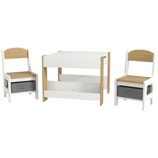 Yinvani Natural Wooden 3-Piece Children's Table and Chair Set image {5}