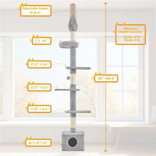 Yaheetech 7.4-8.7ft Adjustable Floor-to-Ceiling Cat Tree with Condo and Scratching Posts image {2}