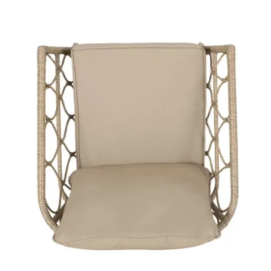 2pk Bruce Outdoor Iron/Rattan Club Chairs with Cushions Brown/Beige - Christopher Knight Home image {4}