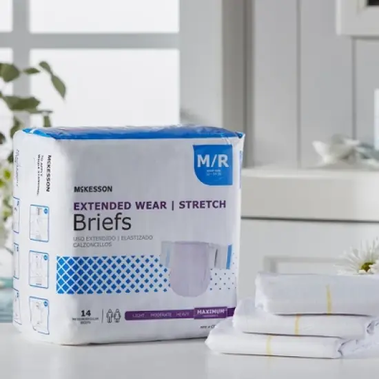 McKesson Extended Wear Stretch Briefs, Incontinence, Maximum Absorbency, Unisex, Medium, 14 Count, 4 Packs, 56 Total image {4}