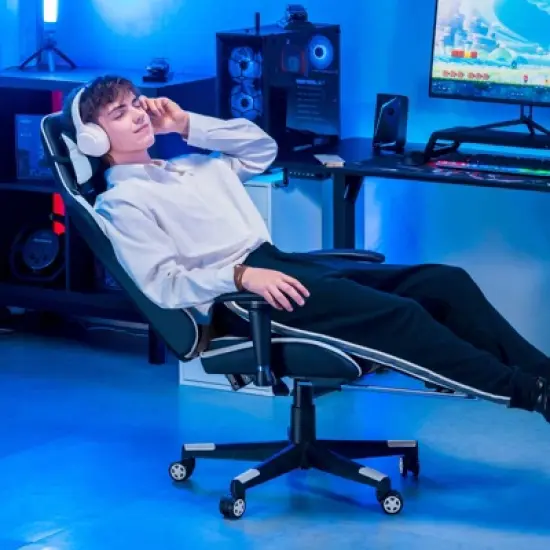 GTRACING Gaming Chair, Retractable Footrest, Premium Faux Leather, Adjustable Computer Office Chair image {4}