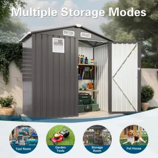 6x4 FT Metal Outdoor Storage Shed with Window and Lockable Door, All-Weather Small Garden Tool Shed for Backyard or Lawn &ndash; Cuddlewood image {5}