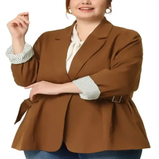 Agnes Orinda Women's Plus Size Work Fashion Notched Lapel Formal Blazer image {10}