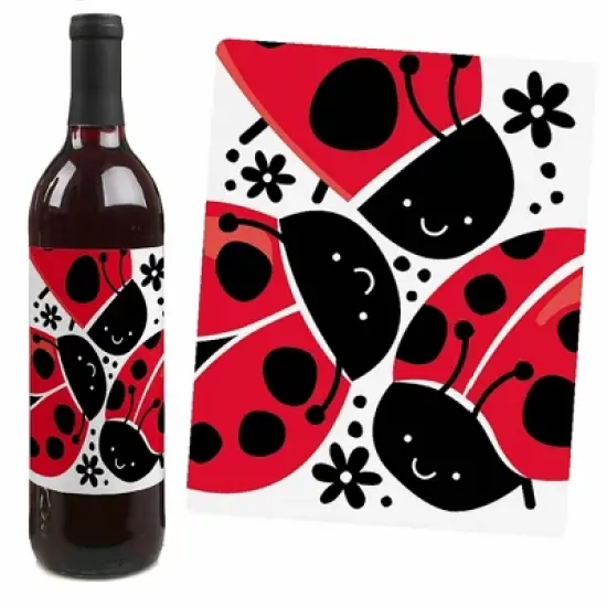 Big Dot of Happiness Happy Little Ladybug - Baby Shower or Birthday Party Decorations for Women and Men - Wine Bottle Label Stickers - Set of 4 image {3}
