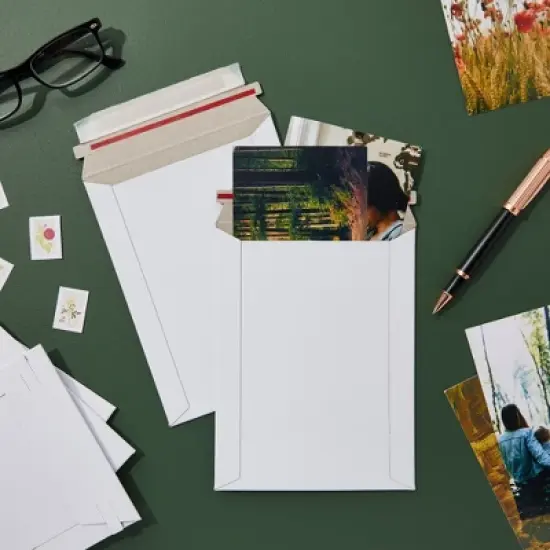 Juvale 100 Pack 6x8 Rigid Mailers - 550 GSM Thick Self Adhesive Stay Flat Cardboard Envelopes for Shipping Photos, Documents image {2}