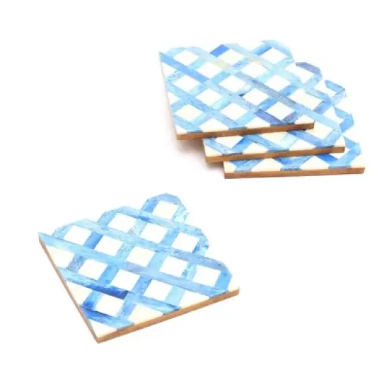 White/Blue Dyed Bone Inlaid Square Coaster Set-4x4in image {1}