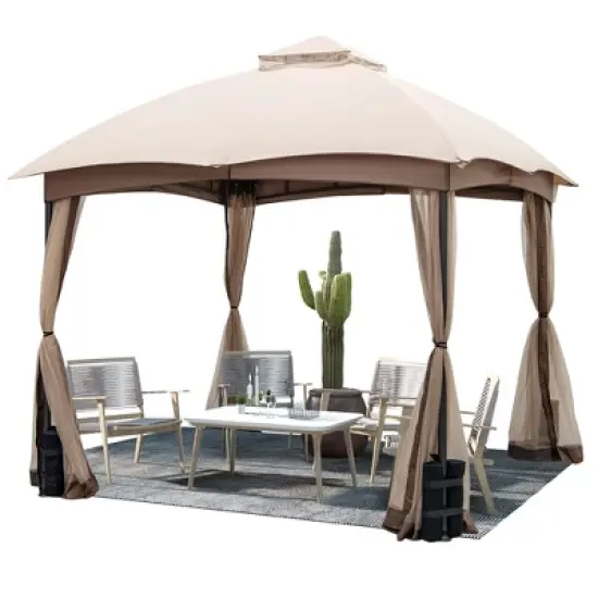 Costway 10x10 FT 2-Tier Patio Gazebo Canopy Netting Heavy-Duty Metal Easy-Setup Outdoor image {9}