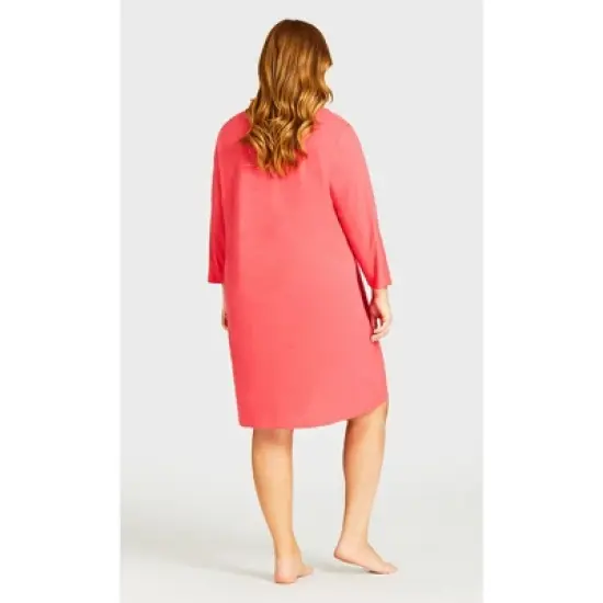 Women's Plus Size  3/4 Sleeve Sleep Shirt - coral sleep | AVENUE image {1}