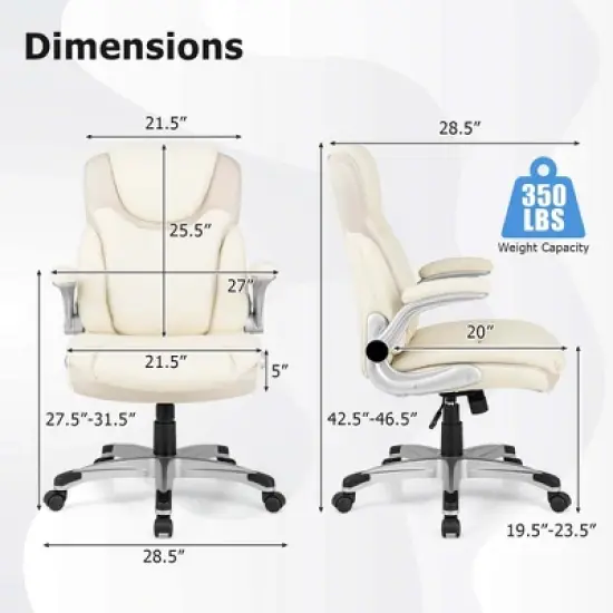 Costway Ergonomic Office Chair PU Leather Executive Swivel with Flip-up Armrests Brown/White/Black image {2}
