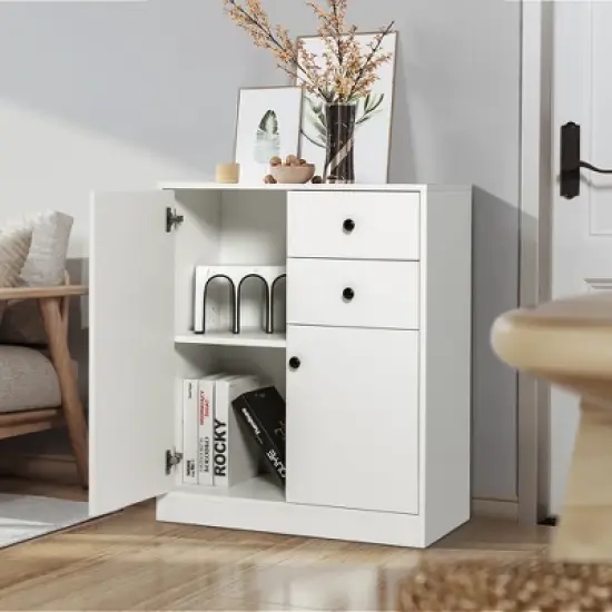 Costway Kitchen Storage Cabinet 2 Drawer Sideboard Floor Cupboard with  Adjustable Shelves image {1}