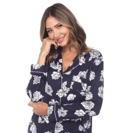 Long Sleeve Floral Pajama Set - White Mark image {4}