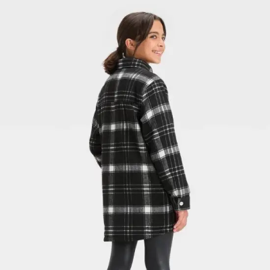  Girls' Cozy Lined Plaid Shacket- art class&trade; image {1}