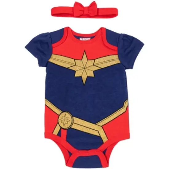 Marvel Avengers Captain Captain America Spider-Man Baby Girls Cuddly Short Sleeve Bodysuit and Headband Captain Marvel, Captain America, Spider-Girl  image {3}