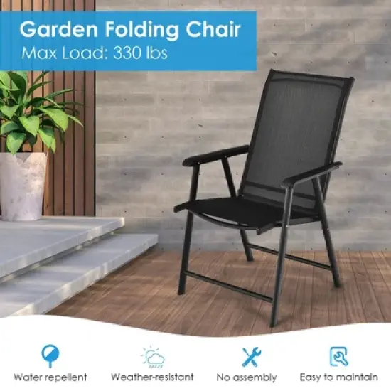 Costway 4PCS Patio Folding Dining Chairs Portable Camping Armrest Garden Black image {5}