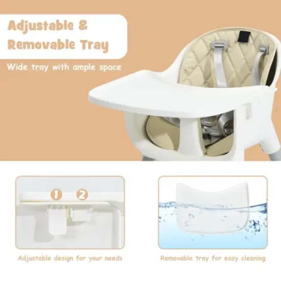 Infans 5-in-1 High Chair, Convertible Highchair for Babies and Toddlers/Kids Chair Table Set/Infant Feeding Chair w/Safety Harness, Beige image {4}