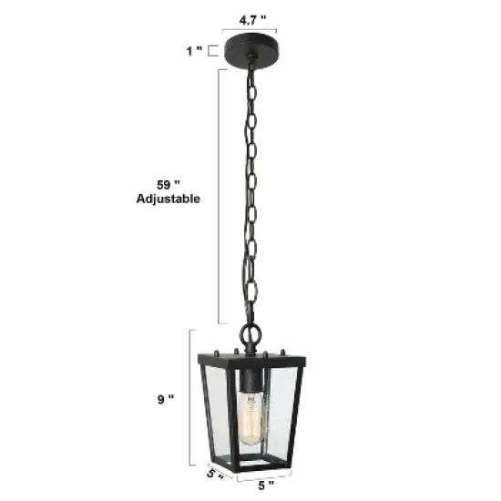 9" Metal/Seeded Glass Modern Outdoor Pendant Light Black - LNC image {7}