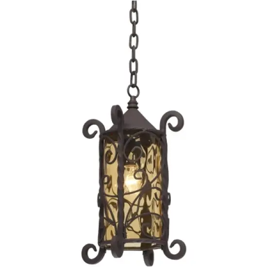 John Timberland Casa Seville Vintage Rustic Outdoor Hanging Light Dark Walnut Scroll 15" Champagne Water Glass for Post Exterior Barn Deck House Porch image {5}