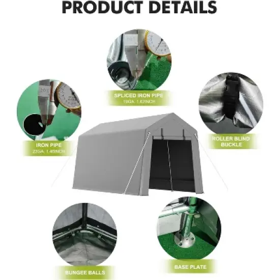 Outdoor Storage Shelter Shed, Heavy Duty Motorcycle Storage Sheds, Portable Tarp Shed with Roll-Up Door, Golf Cart Garage, Waterproof, Gray image {4}