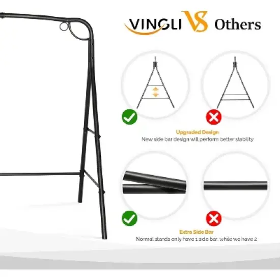 VINGLI Heavy Duty Metal Porch Swing Frame with Extra Safety Side Bars, Hanging Swing Frame for Yard, Garden, Lawn, Outdoors image {2}