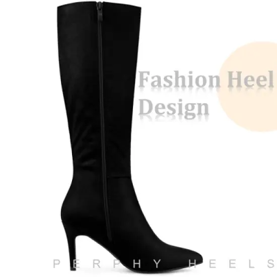 Perphy Women's Pointed Toe Side Zip Stiletto Heel Knee High Boots image {4}