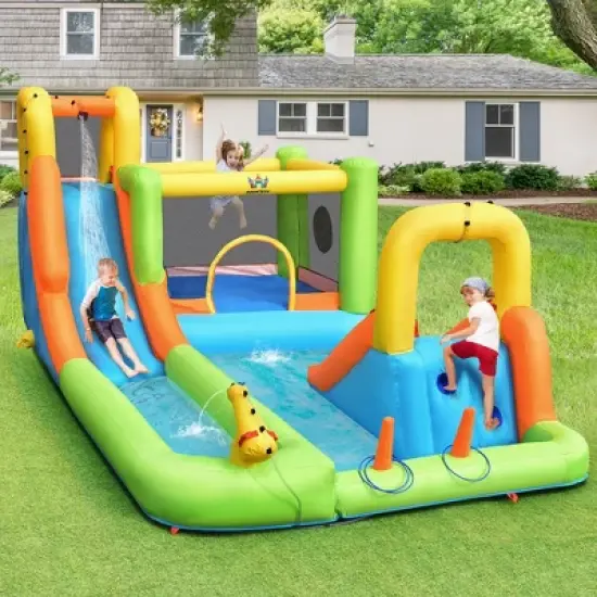 Costway Inflatable Water Slide Park Bounce House Climbing Wall W/ 750W Blower image {2}