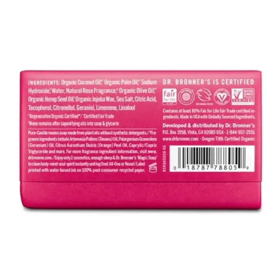 Dr. Bronner's All-One Pure-Castile Magic Bar Soap - Rose - 5oz image {1}