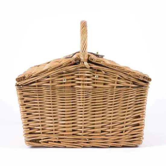Picnic Time Piccadilly Picnic Basket with Service for Two: Wicker Set, Gingham Check, Includes Tableware & Wine Glasses image {2}