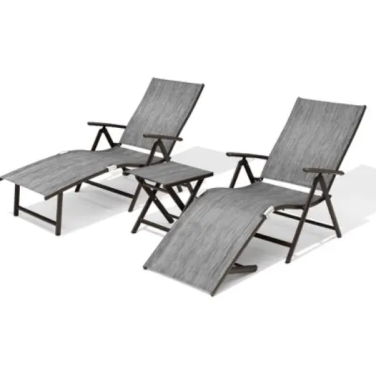 Pellebant Outdoor Aluminum Adjustable Folding Chaise Lounge Chairs and Foldable Side Table image {8}