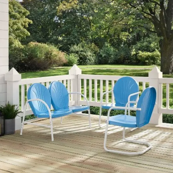 Griffith 3pc Outdoor Seating Set - Sky Blue - Crosley image {3}