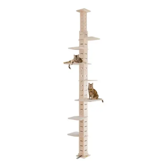 Sandinrayli Floor to Ceiling Cat Tree Tower for Indoor Large Cats 7 Tier Tall Cat Climbing Pole 98-114 inches, Wood image {1}