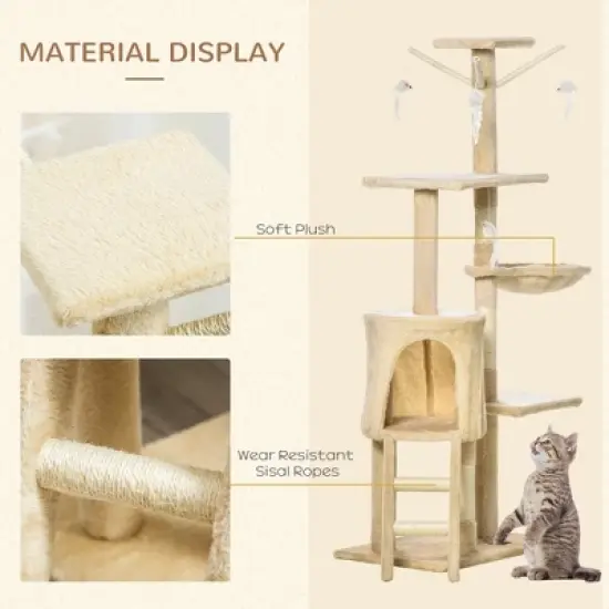 Kumasinova 53" Cat Tree with Hammock,Cat Tower with Scratching Post,Cat Tree Tower with Interactive Toys,Multi-Level Cat Furniture for Indoor Cats image {3}